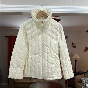 Kenneth Cole Women's Cream Quilted Puffer Jacket Coat Size L Zipper Pockets
